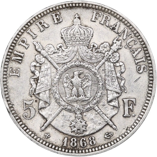 Napoléon III (1852-1870) 5 Francs Argent 1868 BB Strasbourg 24.90 gr