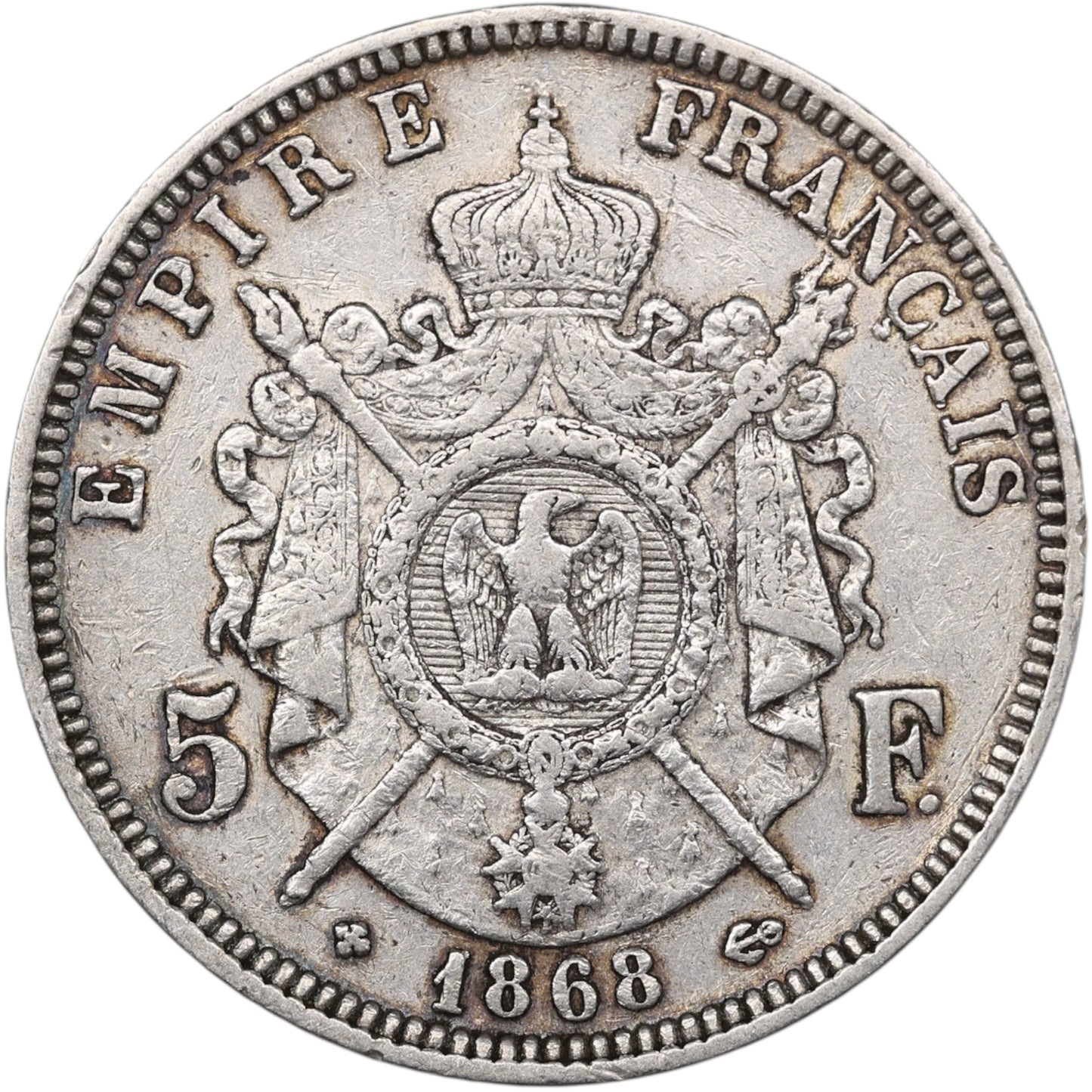 Napoléon III (1852-1870) 5 Francs Argent 1868 BB Strasbourg 24.91 gr