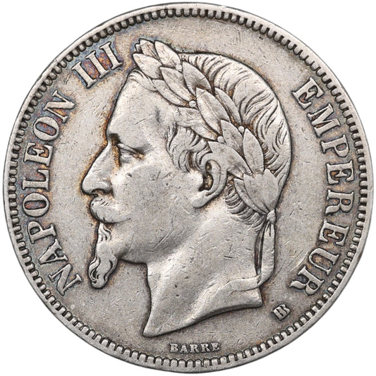 Napoléon III (1852-1870) 5 Francs Argent 1868 BB Strasbourg 24.91 gr