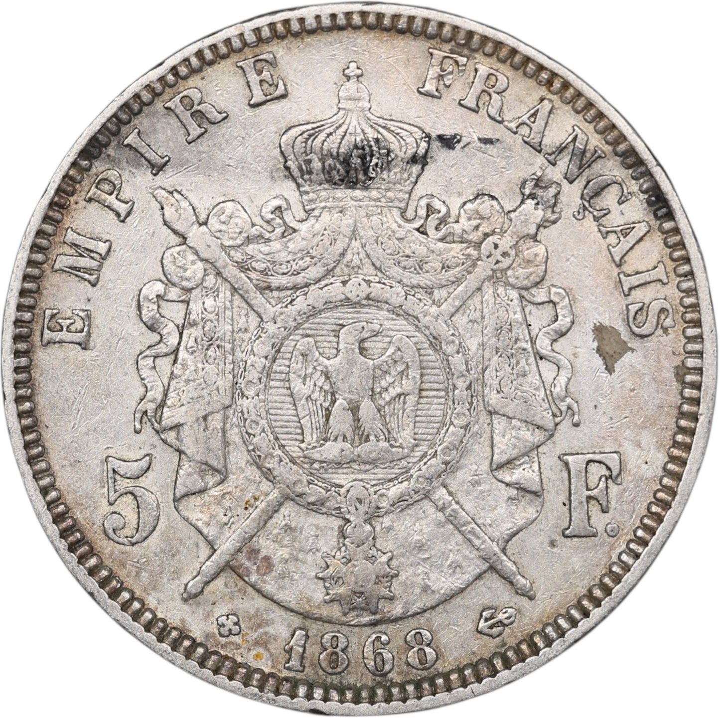 Napoléon III (1852-1870) 5 Francs Argent 1868 BB Strasbourg 24.81 gr