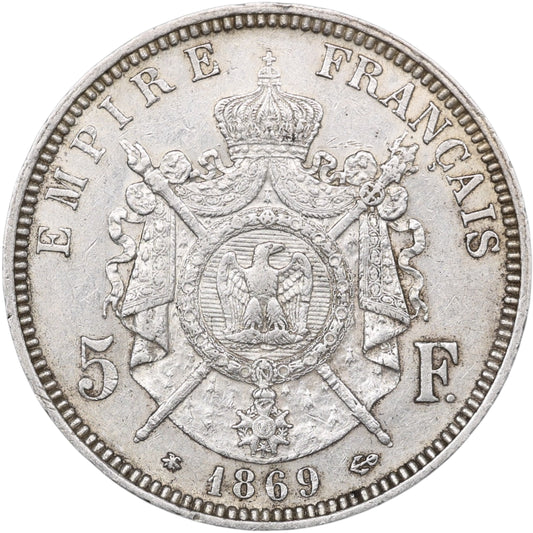 Napoléon III (1852-1870) 5 Francs Argent 1869 A Paris 25.00 gr