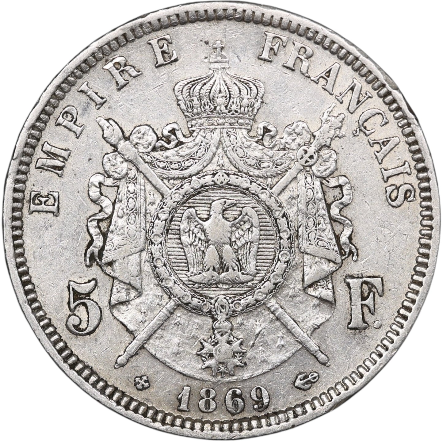 Napoléon III (1852-1870) 5 Francs Argent 1869 BB Strasbourg 24.94 gr