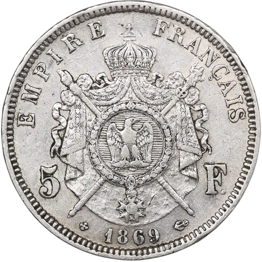 Napoléon III (1852-1870) 5 Francs Argent 1869 BB Strasbourg 24.94 gr