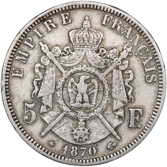 Napoléon III (1852-1870) 5 Francs Argent 1870 A Paris 24.99 gr