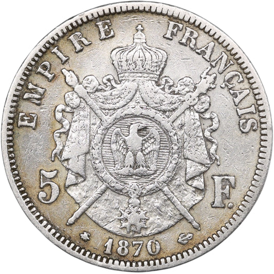 Napoléon III (1852-1870) 5 Francs Argent 1870 A Paris 24.71 gr