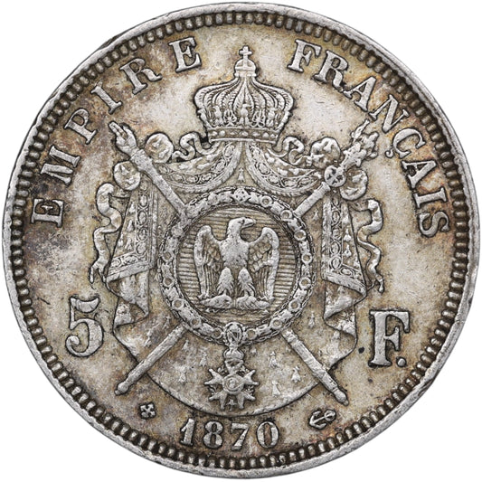Napoléon III (1852-1870) 5 Francs Argent 1870 BB Strasbourg 24.92 gr