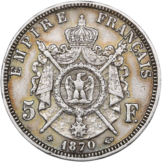 Napoléon III (1852-1870) 5 Francs Argent 1870 BB Strasbourg 24.93 gr