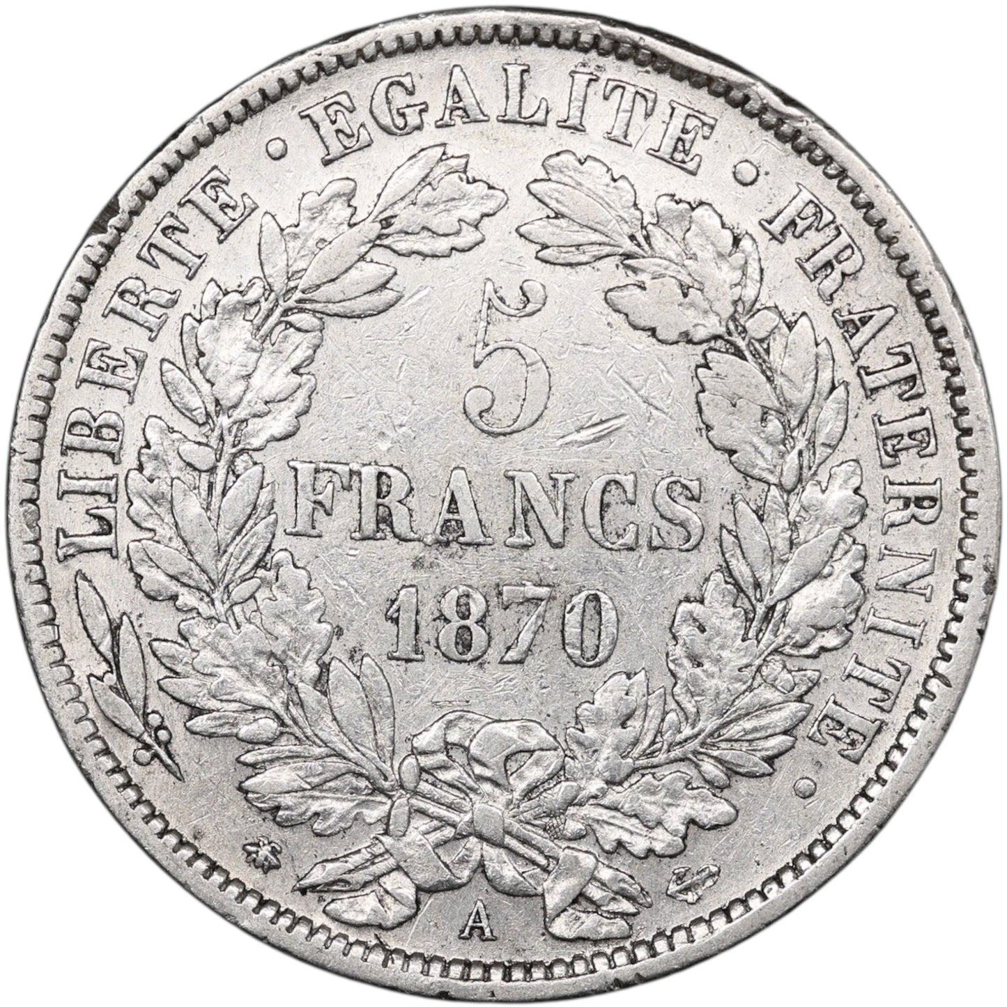 Troisième République (1871-1840) 5 Francs Argent 1870 A Paris Cérès avec légende 24.82 gr