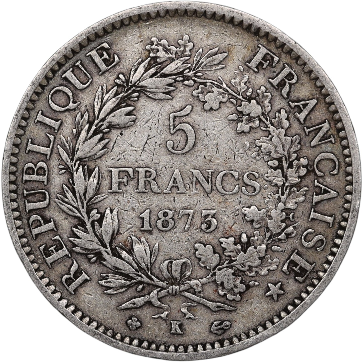 Troisième République (1871-1840) 5 Francs Argent 1873 K Bordeaux Hercule 24.80 gr