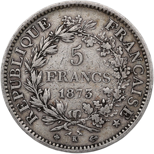 Troisième République (1871-1840) 5 Francs Argent 1873 K Bordeaux Hercule 24.80 gr