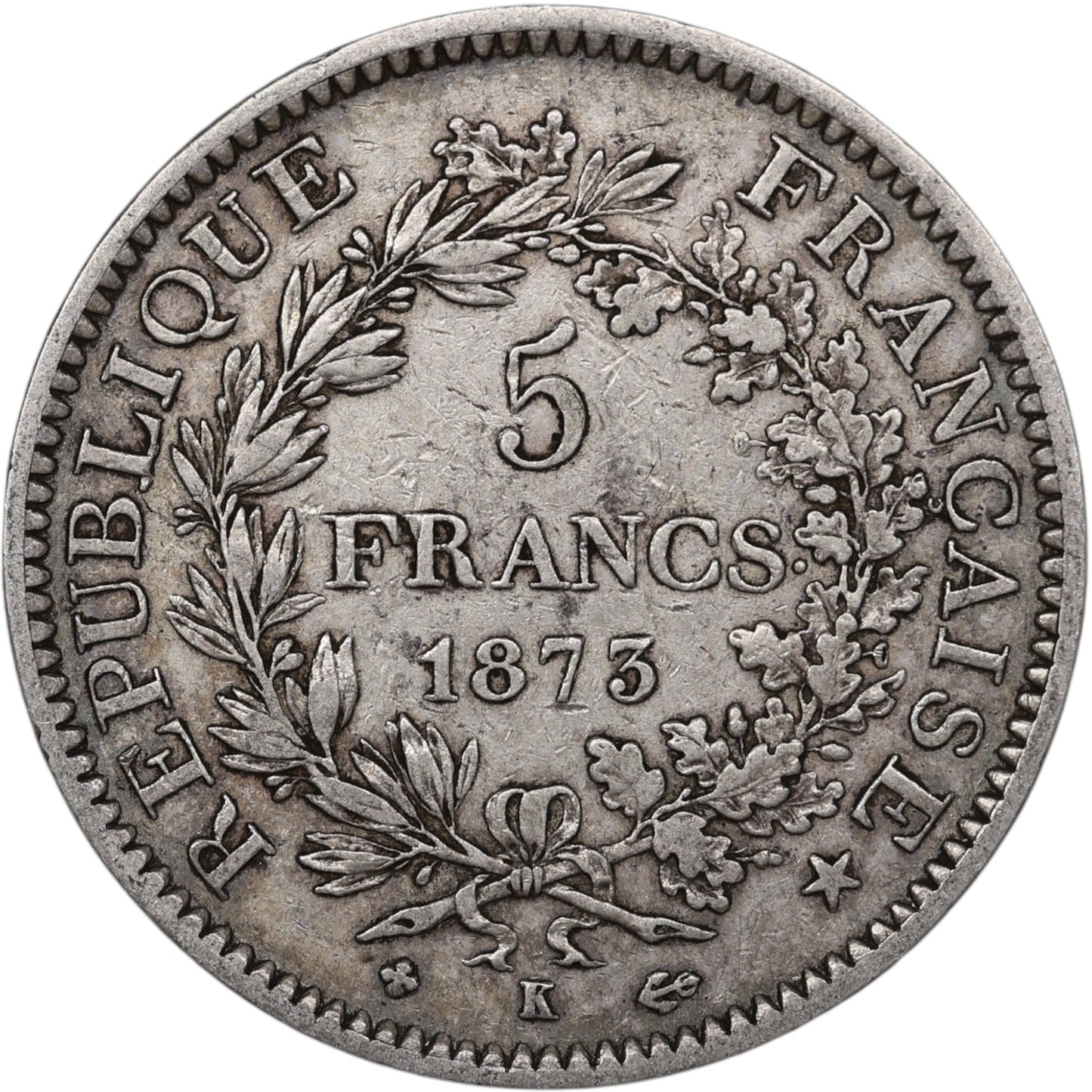 Troisième République (1871-1840) 5 Francs Argent 1873 K Bordeaux Hercule 24.79 gr