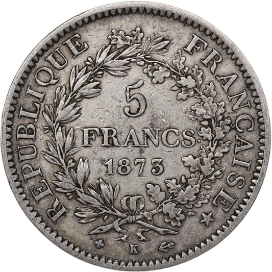 Troisième République (1871-1840) 5 Francs Argent 1873 K Bordeaux Hercule 24.79 gr