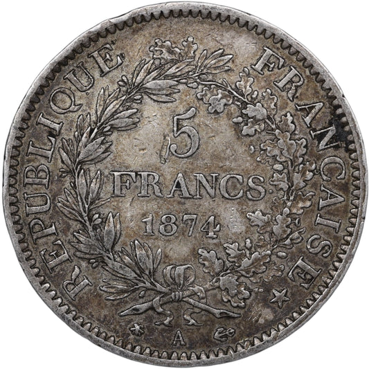 Troisième République (1871-1840) 5 Francs Argent 1874 A Paris Hercule 25.00 gr