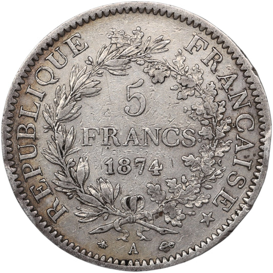 Troisième République (1871-1840) 5 Francs Argent 1874 A Paris Hercule 24.88 gr