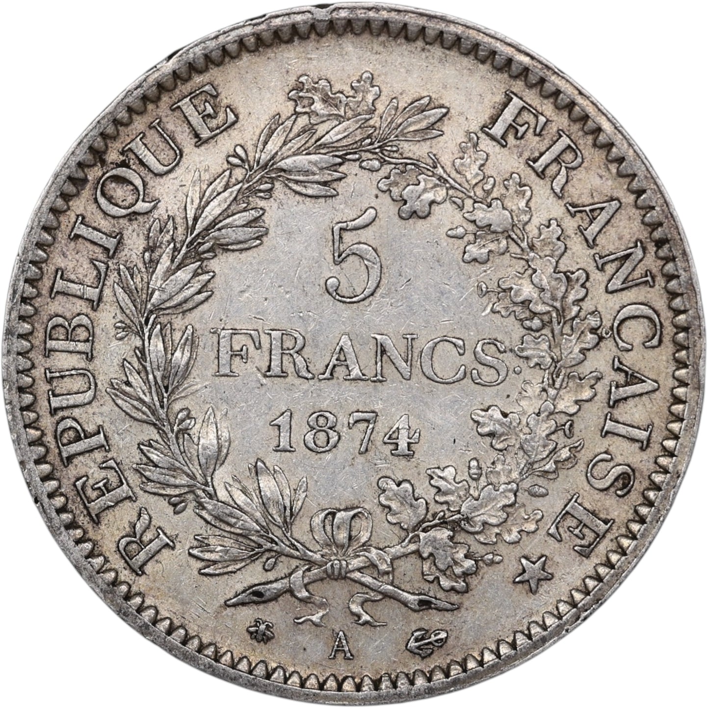 Troisième République (1871-1840) 5 Francs Argent 1874 A Paris Hercule 25.00 gr