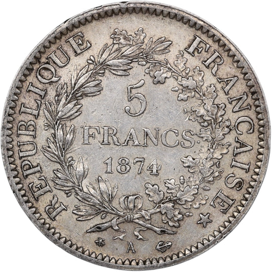 Troisième République (1871-1840) 5 Francs Argent 1874 A Paris Hercule 25.00 gr