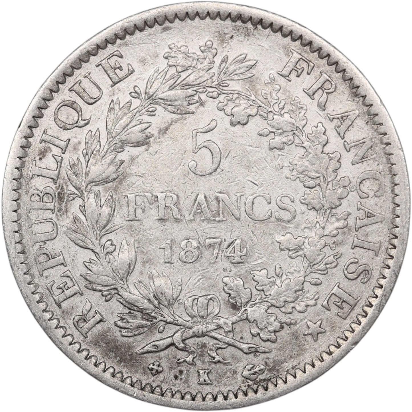 Troisième République (1871-1840) 5 Francs Argent 1874 K Bordeaux Hercule 24.72 gr