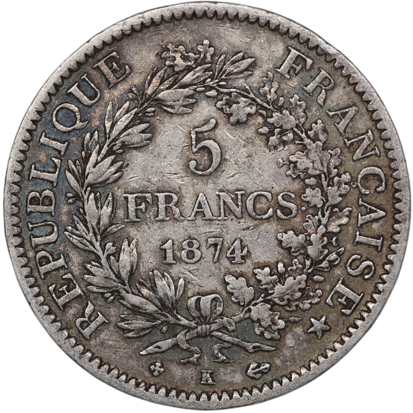 Troisième République (1871-1840) 5 Francs Argent 1874 K Bordeaux Hercule 24.79 gr