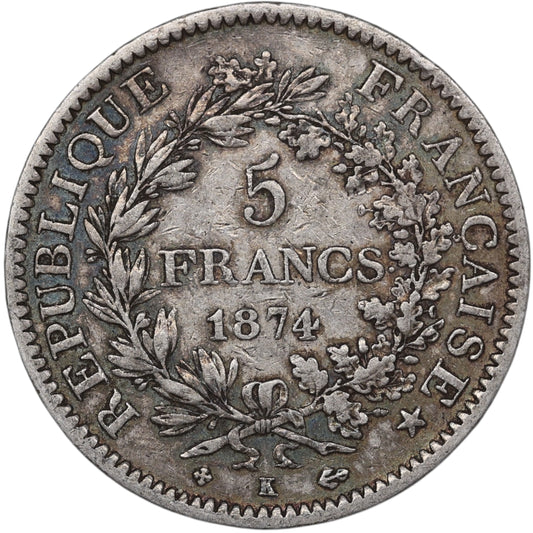 Troisième République (1871-1840) 5 Francs Argent 1874 K Bordeaux Hercule 24.79 gr