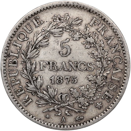 Troisième République (1871-1840) 5 Francs Argent 1875 A Paris Hercule 24.89 gr