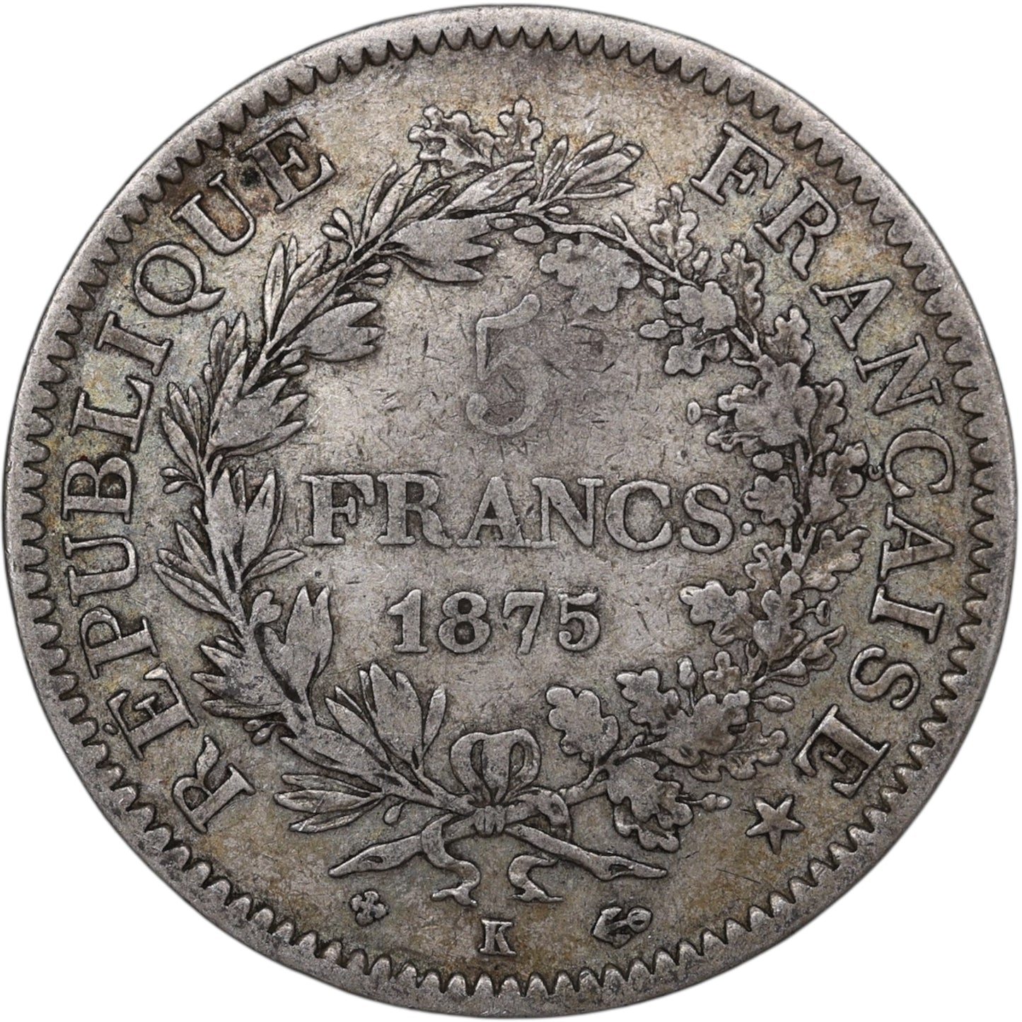 Troisième République (1871-1840) 5 Francs Argent 1875 K Bordeaux Hercule 24.79 gr