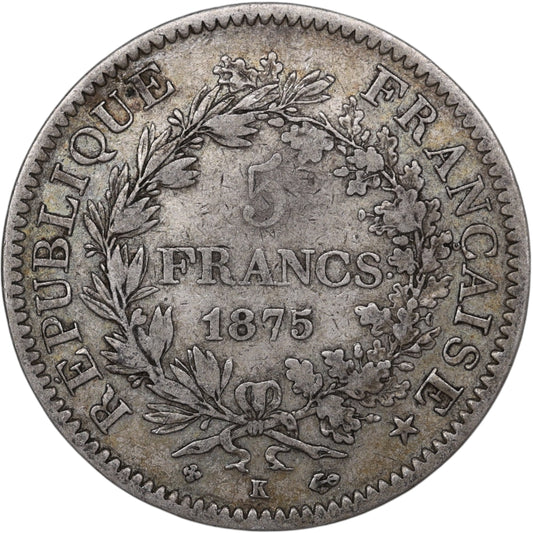 Troisième République (1871-1840) 5 Francs Argent 1875 K Bordeaux Hercule 24.79 gr