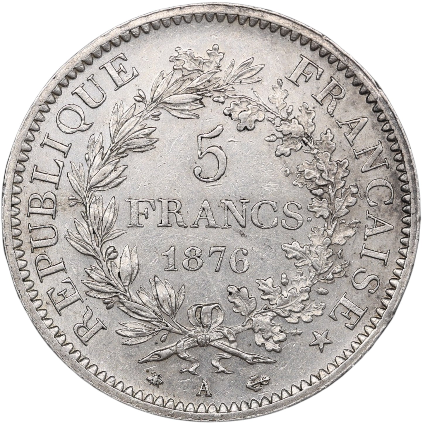 Troisième République (1871-1840) 5 Francs Argent 1876 A Paris Hercule 24.96 gr