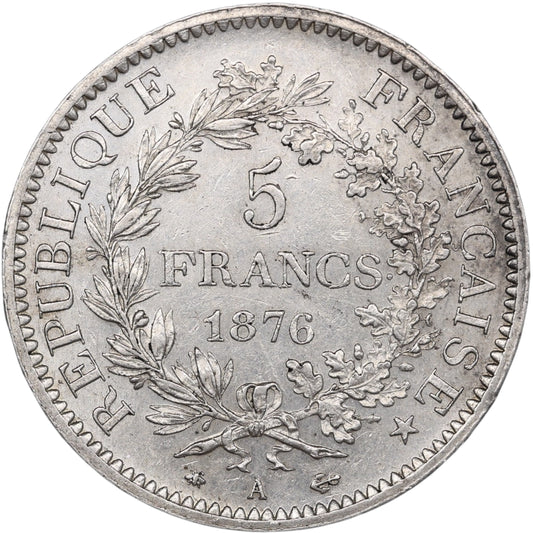 Troisième République (1871-1840) 5 Francs Argent 1876 A Paris Hercule 24.96 gr