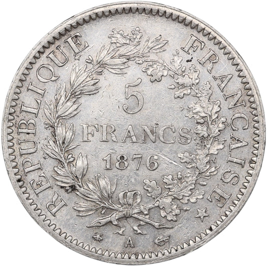 Troisième République (1871-1840) 5 Francs Argent 1876 A Paris Hercule 25.00 gr