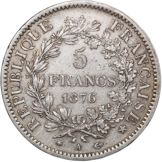 Troisième République (1871-1840) 5 Francs Argent 1876 A Paris Hercule 25.00 gr