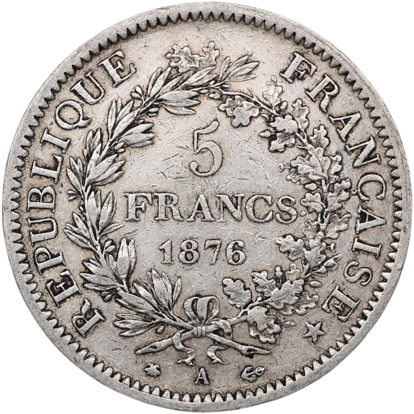 Troisième République (1871-1840) 5 Francs Argent 1876 A Paris Hercule 24.81 gr