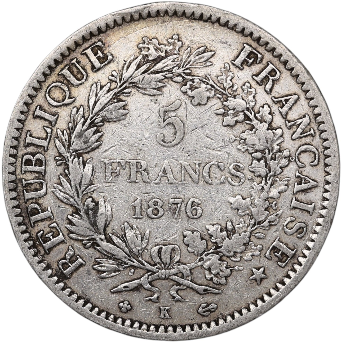 Troisième République (1871-1840) 5 Francs Argent 1876 K Bordeaux Hercule 24.99 gr