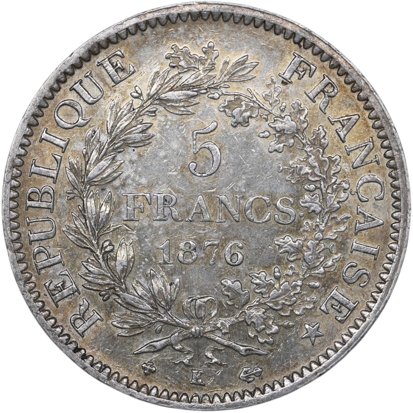 Troisième République (1871-1840) 5 Francs Argent 1876 K Bordeaux Hercule 25.00 gr