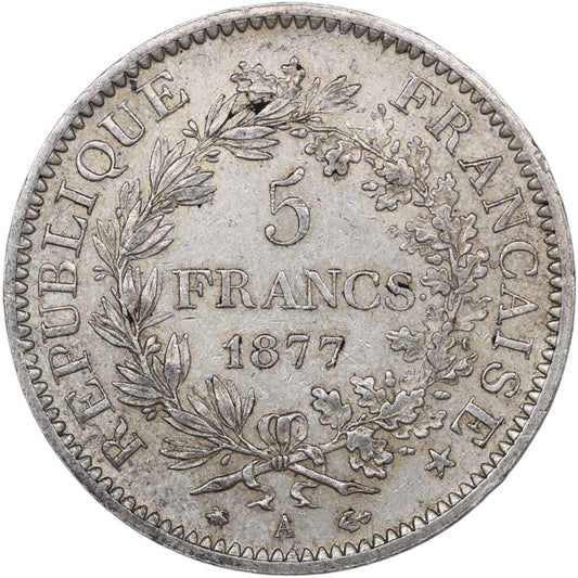Troisième République (1871-1840) 5 Francs Argent 1877 A Paris Hercule 25.04 gr