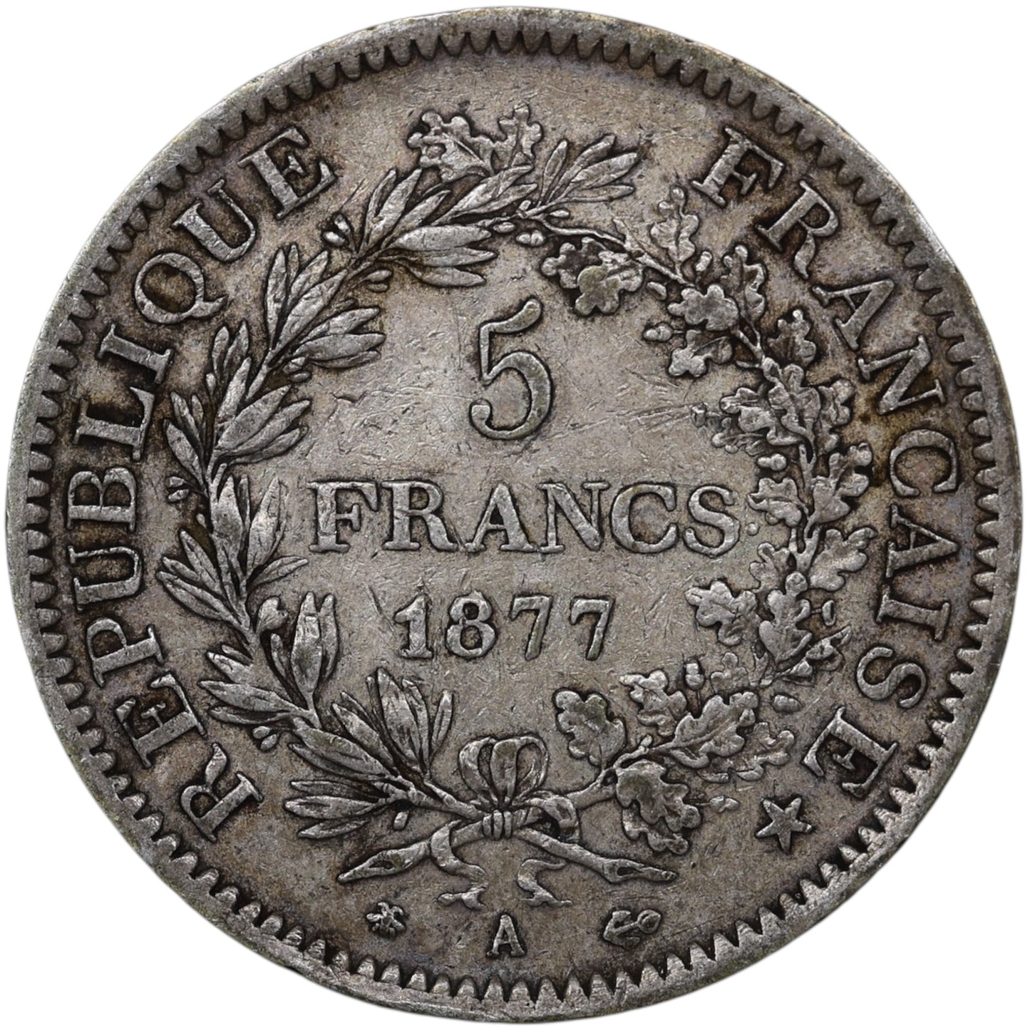 Troisième République (1871-1840) 5 Francs Argent 1877 A Paris Hercule 24.84 gr