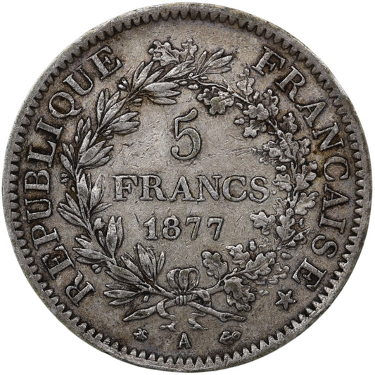 Troisième République (1871-1840) 5 Francs Argent 1877 A Paris Hercule 24.84 gr