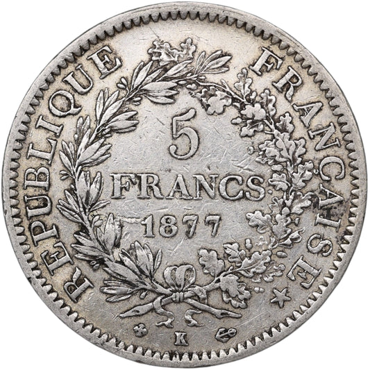 Troisième République (1871-1840) 5 Francs Argent 1877 K Bordeaux Hercule 24.96 gr
