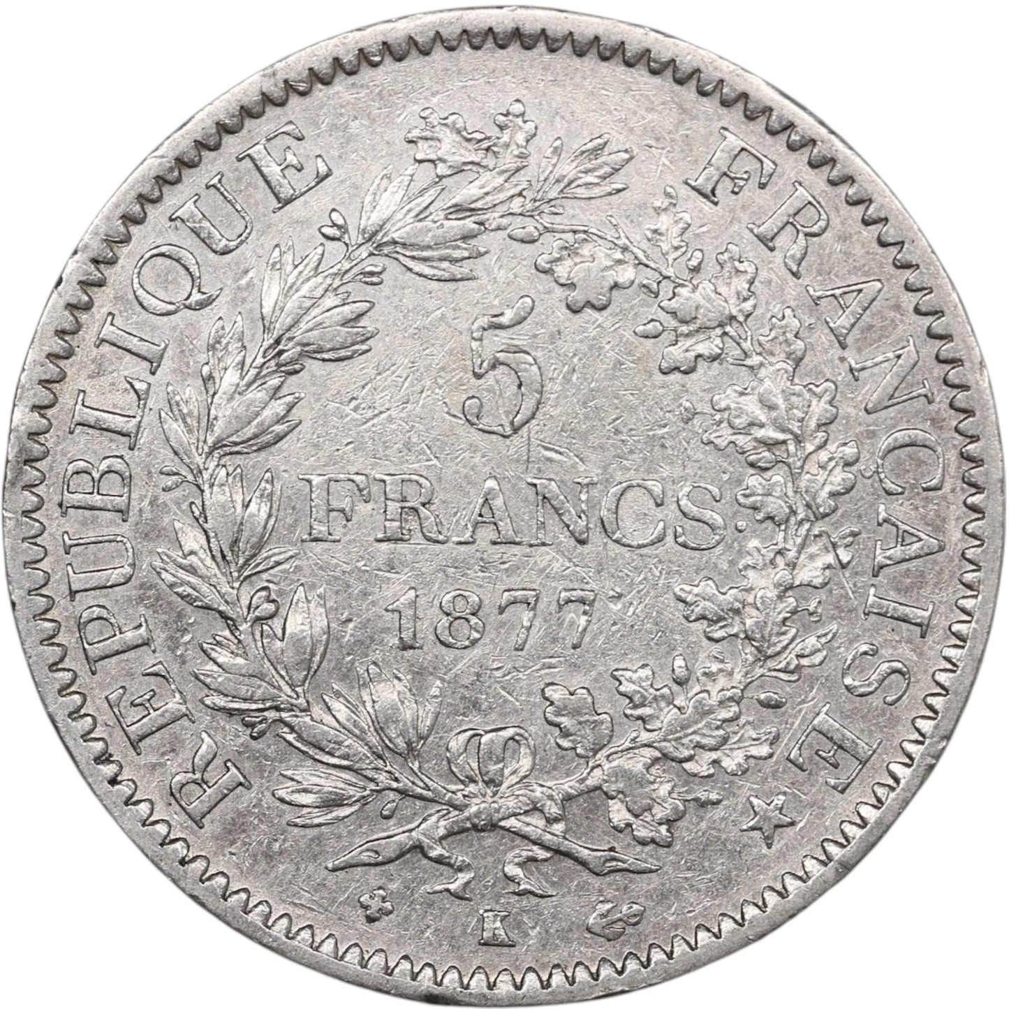 Troisième République (1871-1840) 5 Francs Argent 1877 K Bordeaux Hercule 25.00 gr