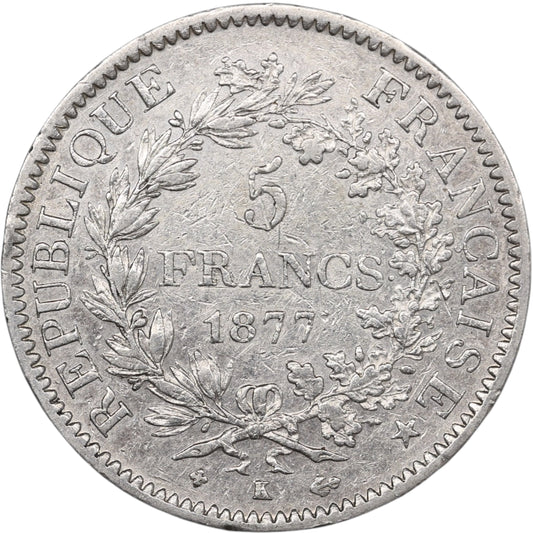 Troisième République (1871-1840) 5 Francs Argent 1877 K Bordeaux Hercule 25.00 gr