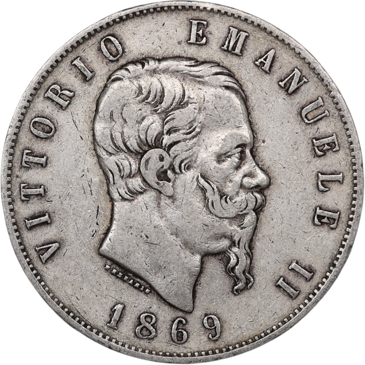 Italie Victor Emmanuel II (1861-1878) 5 Lire Argent 1869 M Milan 24.82 gr