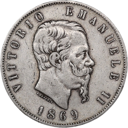 Italie Victor Emmanuel II (1861-1878) 5 Lire Argent 1869 M Milan 24.82 gr