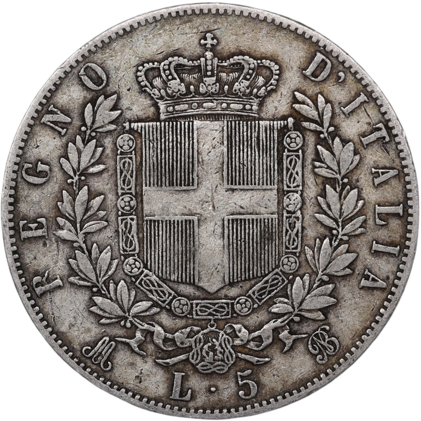 Italie Victor Emmanuel II (1861-1878) 5 Lire Argent 1869 M Milan 24.82 gr