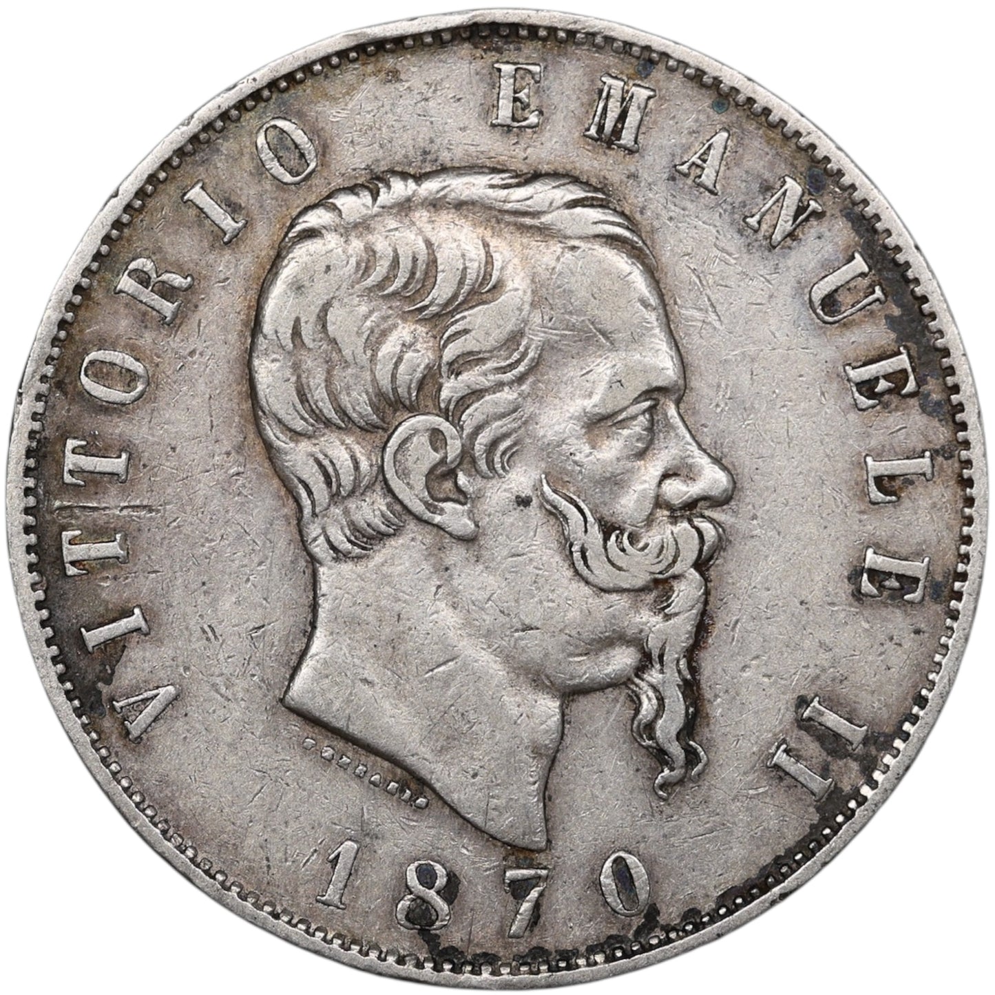 Italie Victor Emmanuel II (1861-1878) 5 Lire Argent 1870 M Milan 24.85 gr