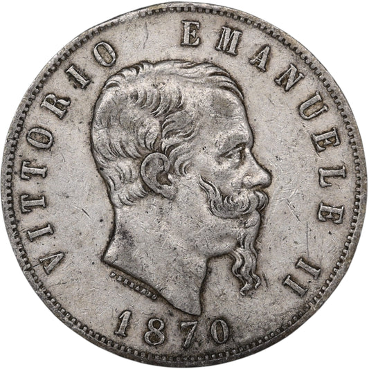 Italie Victor Emmanuel II (1861-1878) 5 Lire Argent 1870 M Milan 24.91 gr