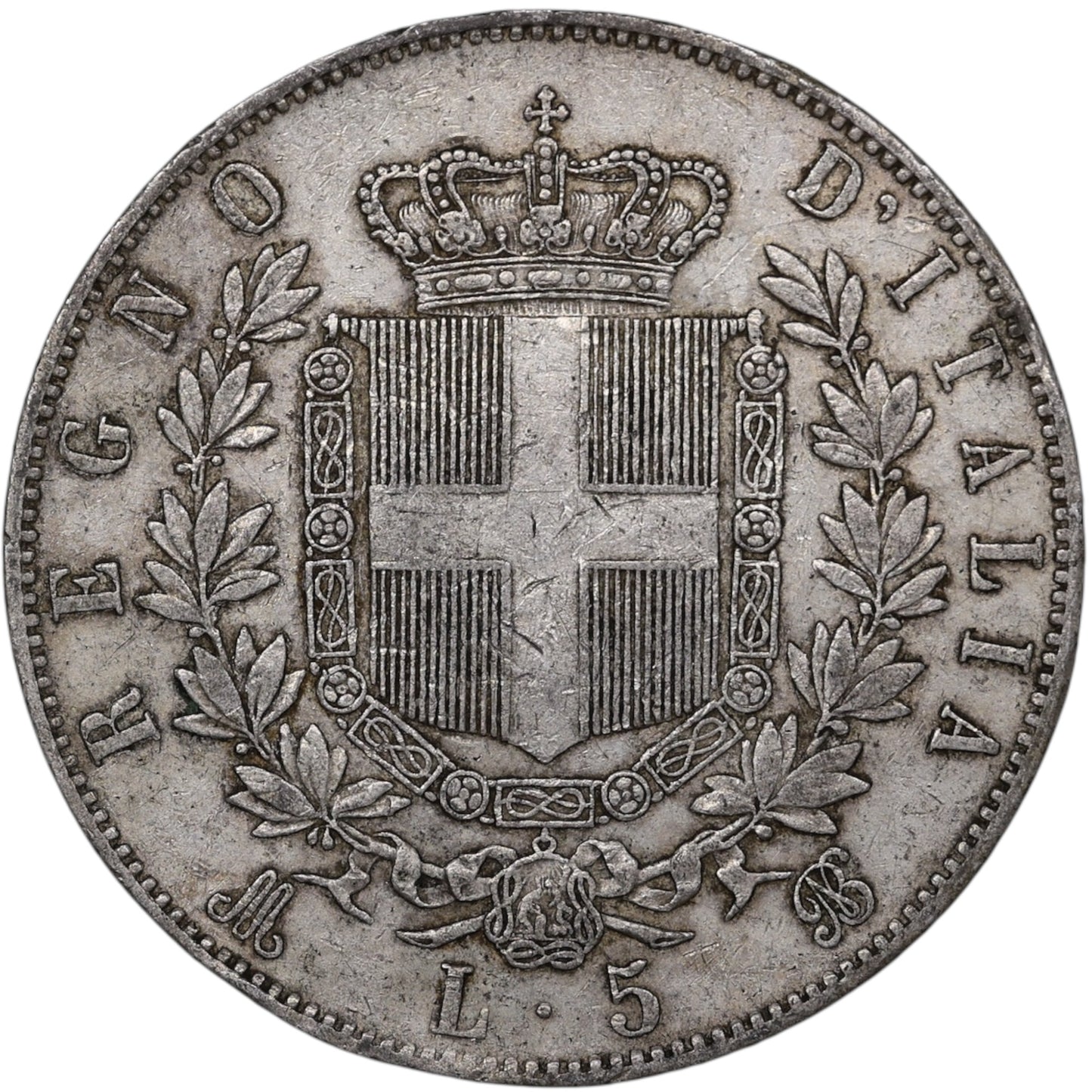 Italie Victor Emmanuel II (1861-1878) 5 Lire Argent 1870 M Milan 24.91 gr