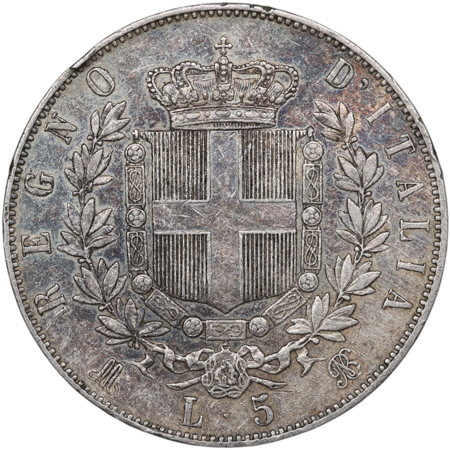 Italie Victor Emmanuel II (1861-1878) 5 Lire Argent 1872 M Milan 24.93 gr