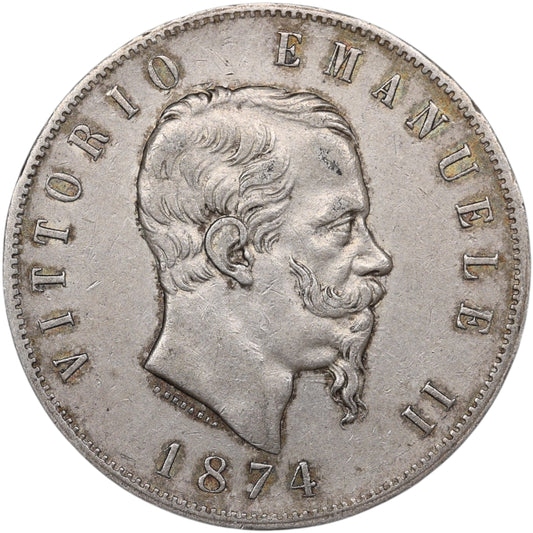 Italie Victor Emmanuel II (1861-1878) 5 Lire Argent 1874 M Milan 24.92 gr