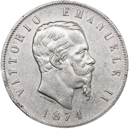 Italie Victor Emmanuel II (1861-1878) 5 Lire Argent 1874 M Milan 24.95 gr