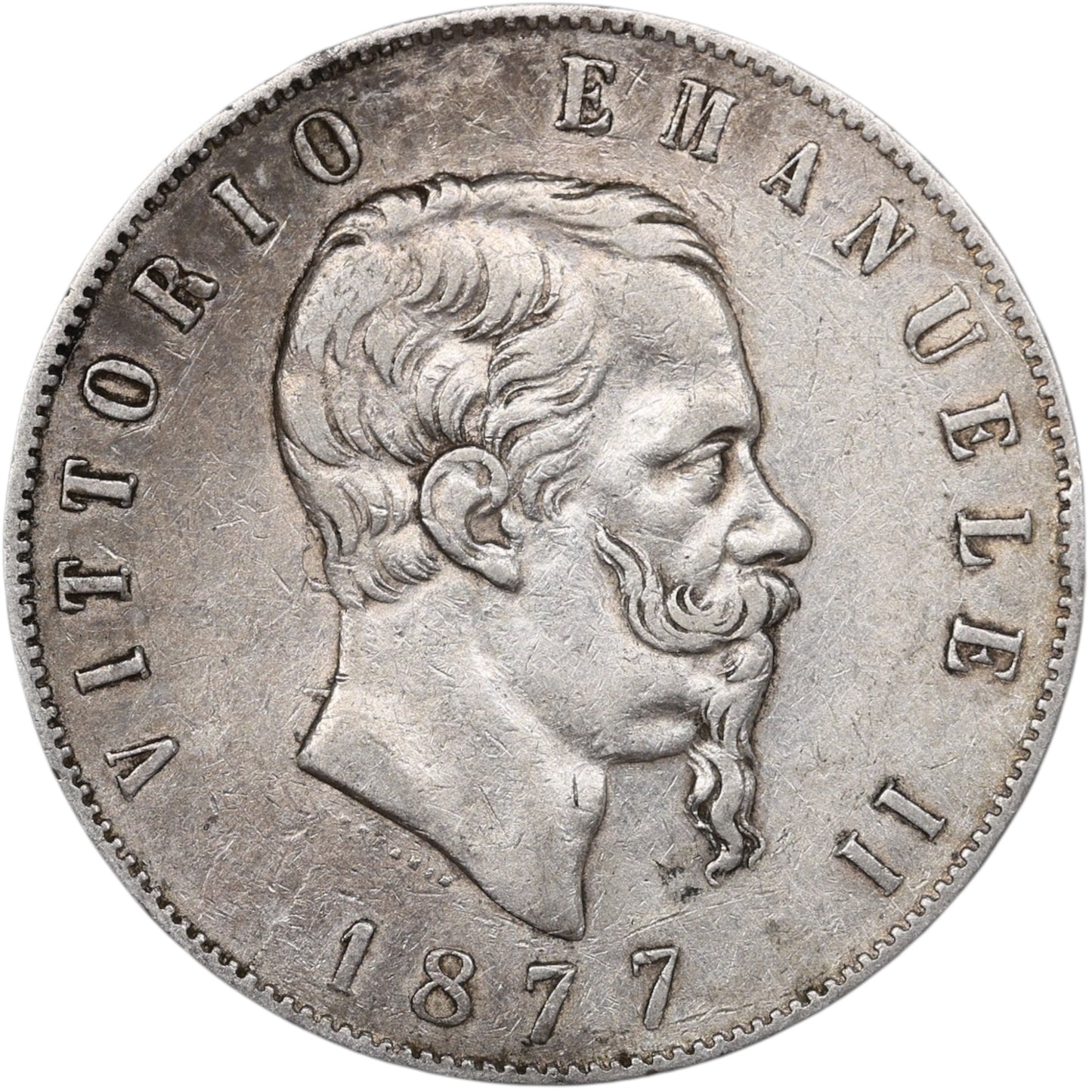 Italie Victor Emmanuel II (1861-1878) 5 Lire Argent 1877 R Rome 24.90 gr