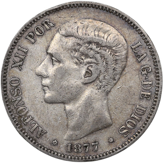 Espagne Alphonse XII (1874-1885) 5 Pesetas Argent 1877 24.86 gr